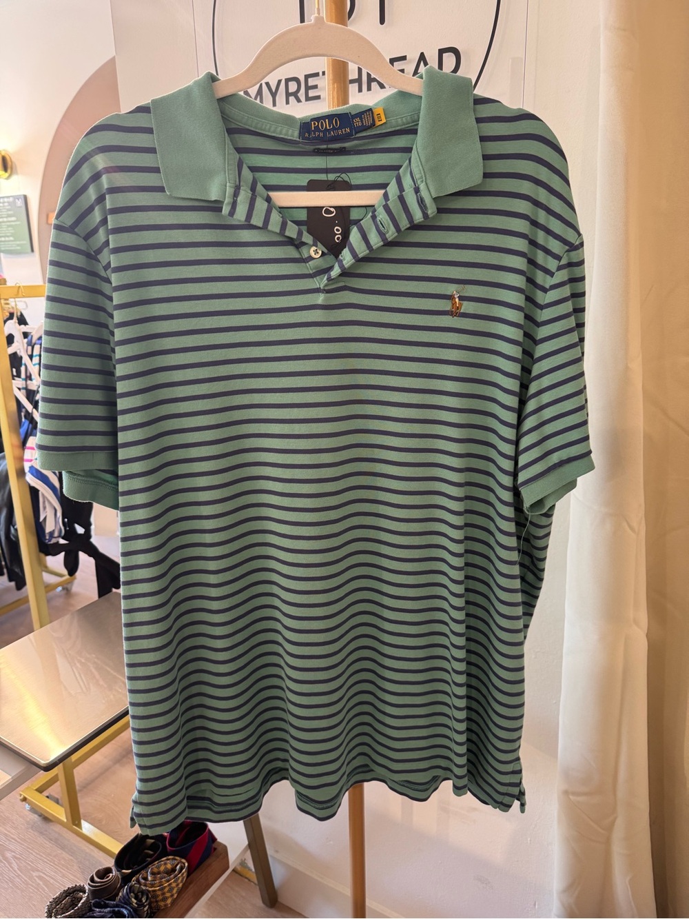 Polo Ralph Lauren Green & Navy Classic Fit Striped Polo Shirt Size XXL EUC